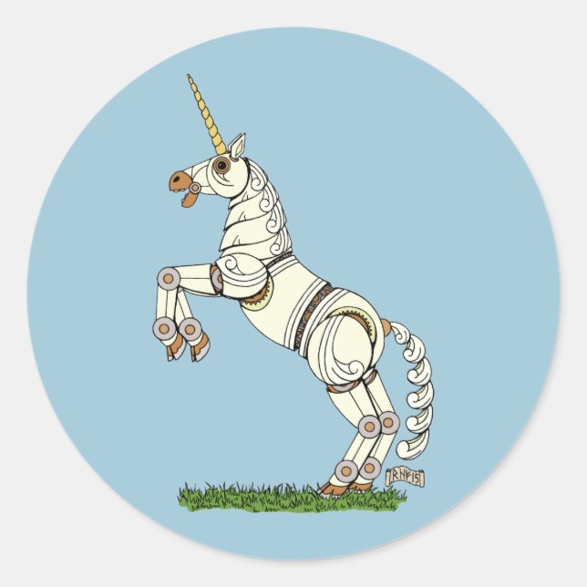 Sticker Rond Unicorne mécanique (Devant)