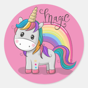 Sticker Rond Unicorne mignonne aux yeux grands