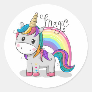 Sticker Rond Unicorne mignonne aux yeux grands