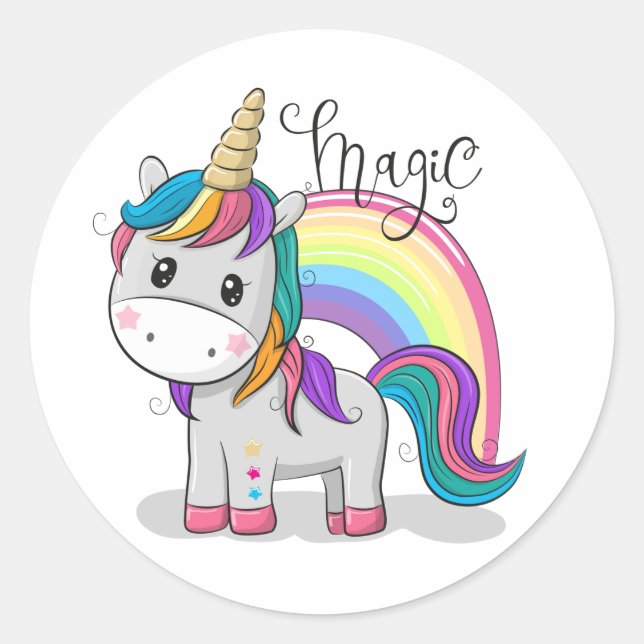 Sticker Rond Unicorne mignonne aux yeux grands (Devant)