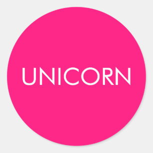 Sticker Rond "Unicorne" minimaliste rose chaud fuchsia blanc