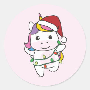 Sticker Rond Unicorne Noël Animaux d'hiver de vacances Unicorne