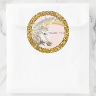 Sticker Rond Unicorne or Merci d'anniversaire