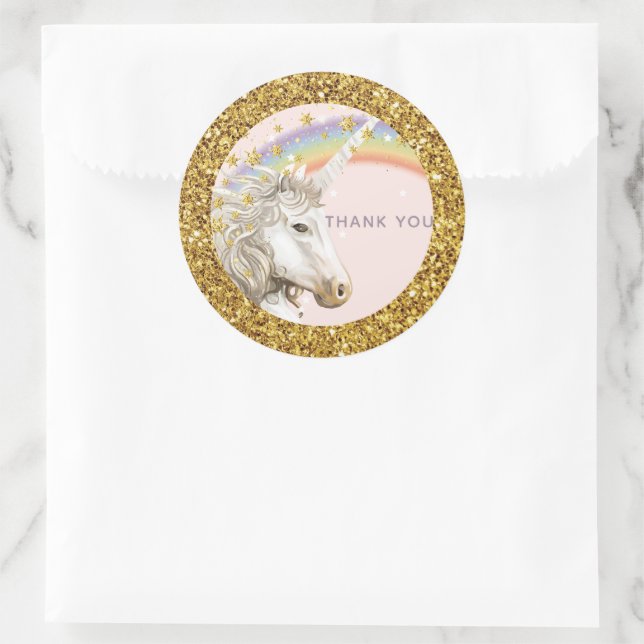 Sticker Rond Unicorne or Merci d'anniversaire (Sac)