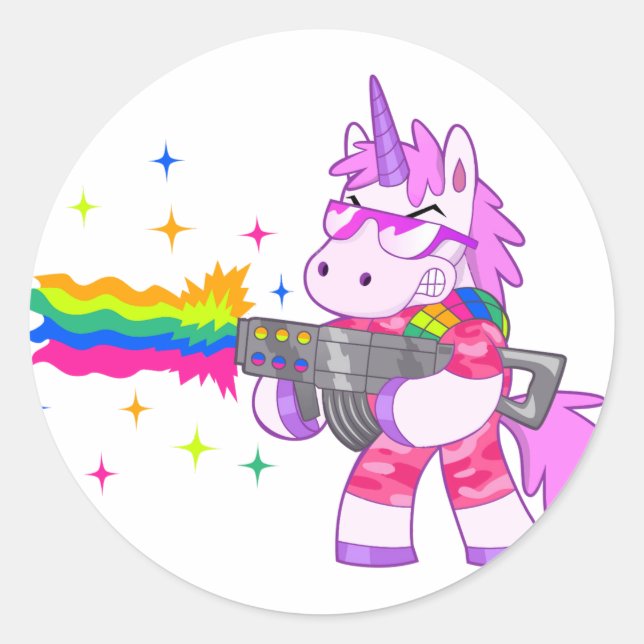 Sticker Rond Unicorne pourpre - Arme (Devant)