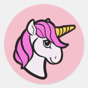 Sticker Rond Unicorne rose