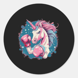 Sticker Rond Unicorne rose drôle avec gants en boîte 1