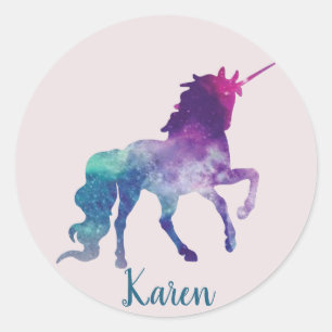 Sticker Rond Unicorne rose et violet personnalisée
