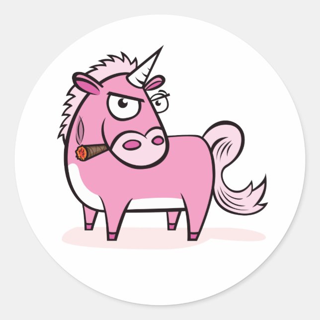 Sticker Rond Unicorne Rose Fumer (Devant)