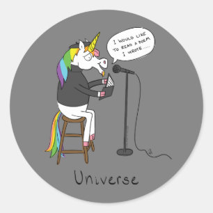 Sticker Rond Unicorne Universe Lecture de poésie Chaussures amu