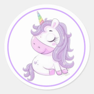 Sticker Rond Unicorne violette avec cadre pourpre