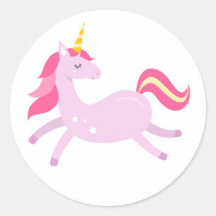 Sticker Rond Unicorne violette avec cheveux roses