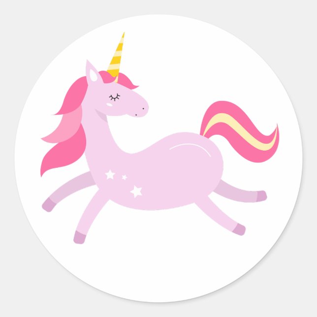 Sticker Rond Unicorne violette avec cheveux roses (Devant)
