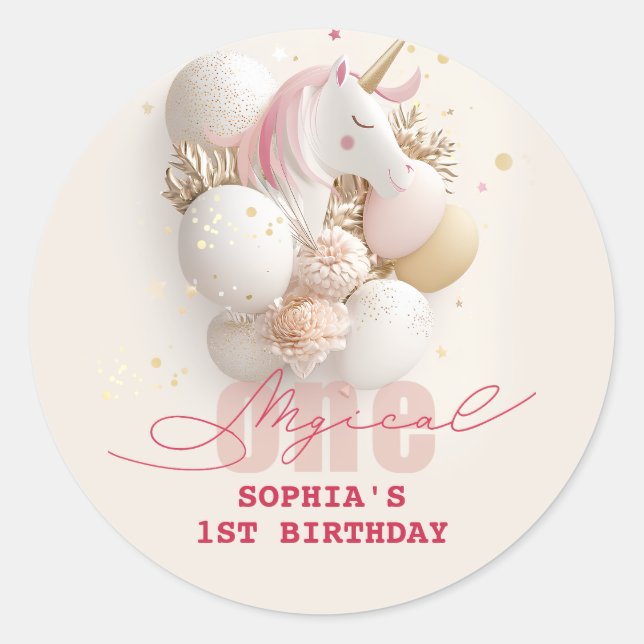 Sticker Rond Unicorne Whimsical 1er anniversaire (Devant)