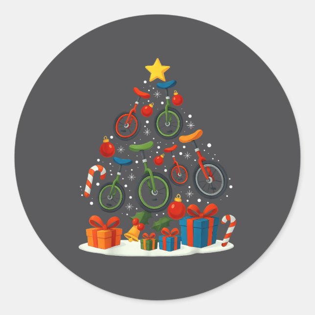 Sticker Rond Unicycling Unicycle Christmas Tree Xmas  (Devant)