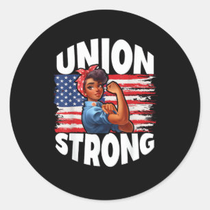 Sticker Rond Union Forte Joyeuse Fête du Travail Décor américai