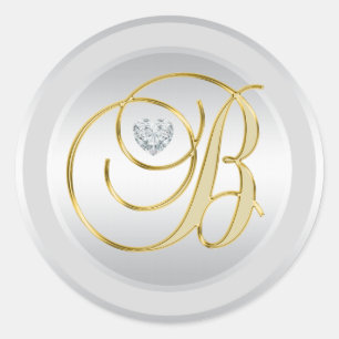 Sticker Rond Unique Élégant Argent Or Monogrammé Initial 'B'