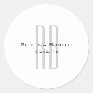 Sticker Rond Unique Monogramme gris blanc moderne