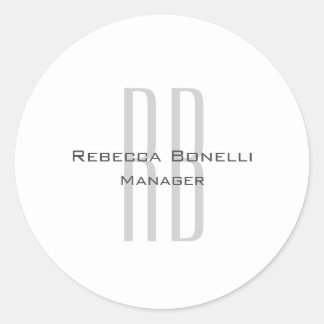Sticker Rond Unique Monogramme gris blanc moderne