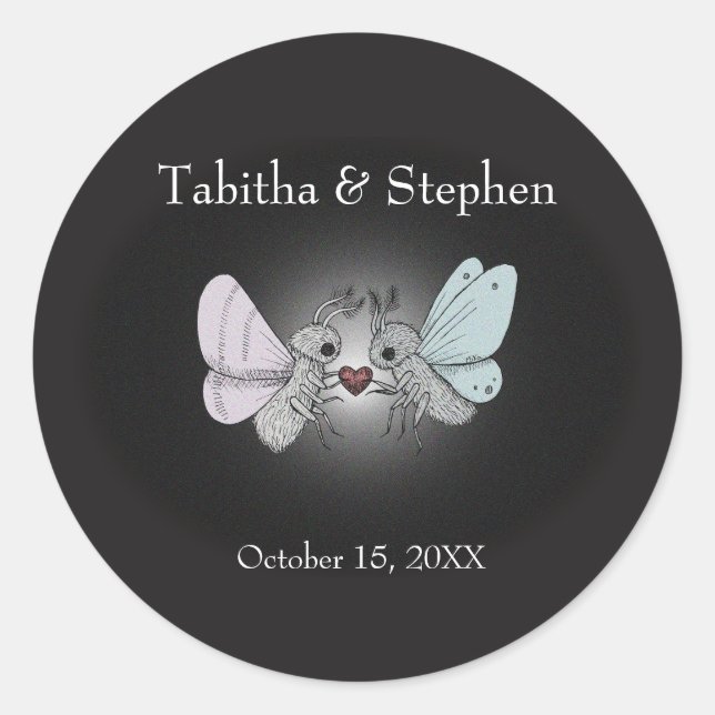 Sticker Rond Unique Moth Gothique Horreur Amour Mariage Faveur  (Devant)