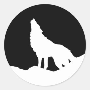 Sticker Rond Unique Noir & Blanc Pop Art Wolf Silhouette