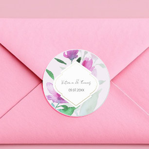 Sticker Rond Uniquité Des Fleurs D'Aquarelle Lilac