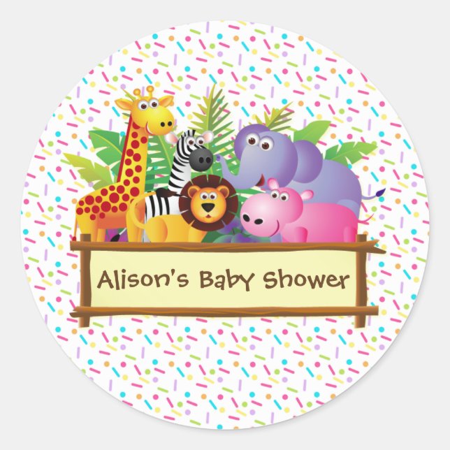 Sticker Rond Unisex Baby shower saupoudrer jungle safari faveur (Devant)