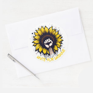 Sticker Rond Unite for Ukraine Sunflower & Fist