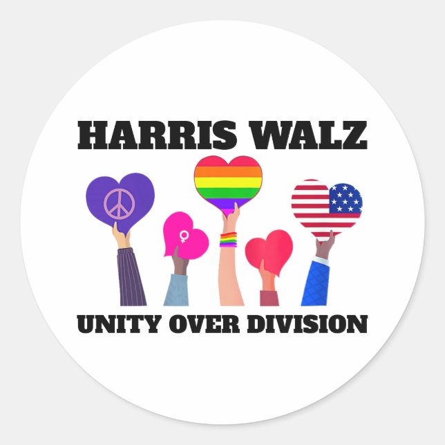 Sticker Rond Unité sur la division Kamala Harris Tim Walz (Devant)