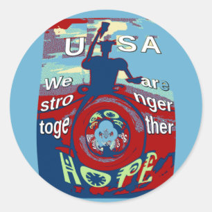 Sticker Rond United in Hope : Stronger Together - USA Art Print