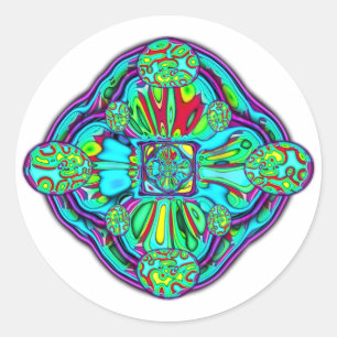 Sticker Rond Univers de bulle psychédélique colorée v1