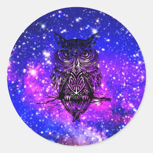 Sticker Rond Univers de chouette celtique (Devant)