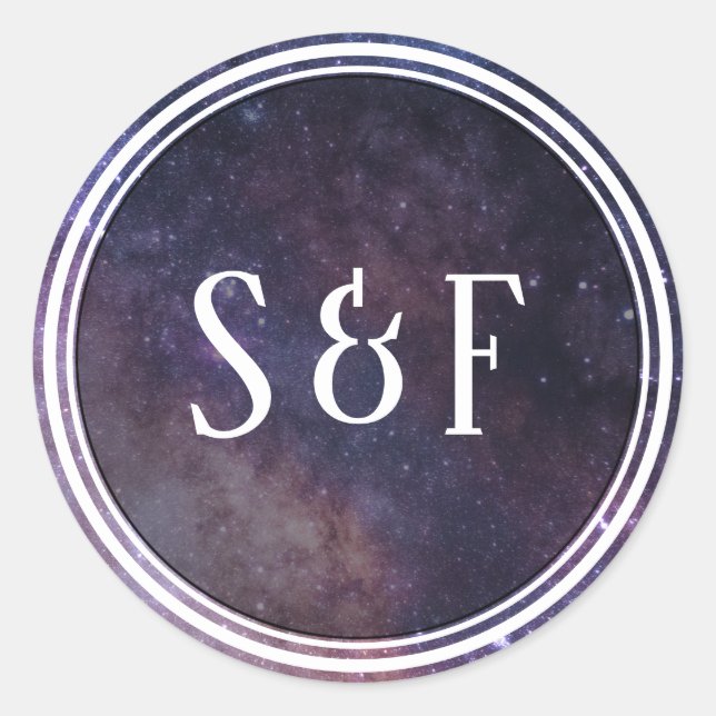 Sticker Rond Univers Galaxie Espace Cosmique Monogramme Envelop (Devant)