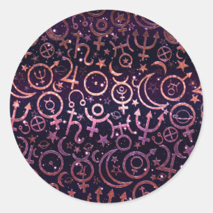 Sticker Rond Univers spatial planétaire scintillant violet