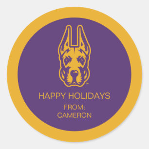 Sticker Rond Université d'Albany Chef de la mascotte Great Dane