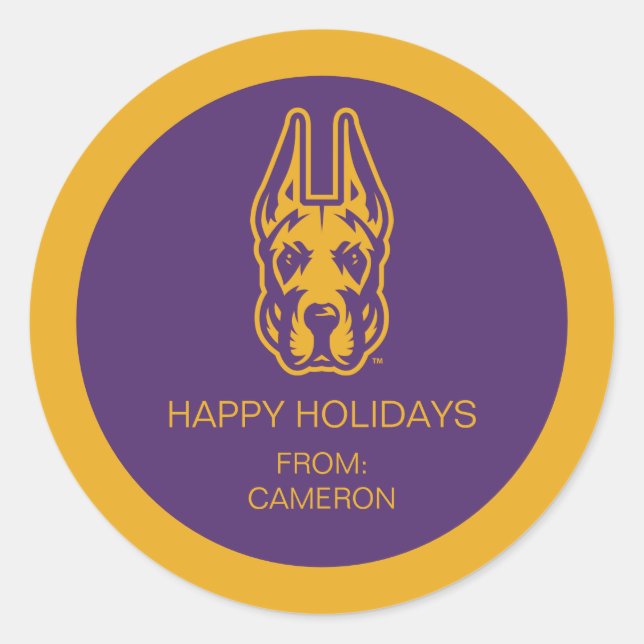 Sticker Rond Université d'Albany Chef de la mascotte Great Dane (Devant)