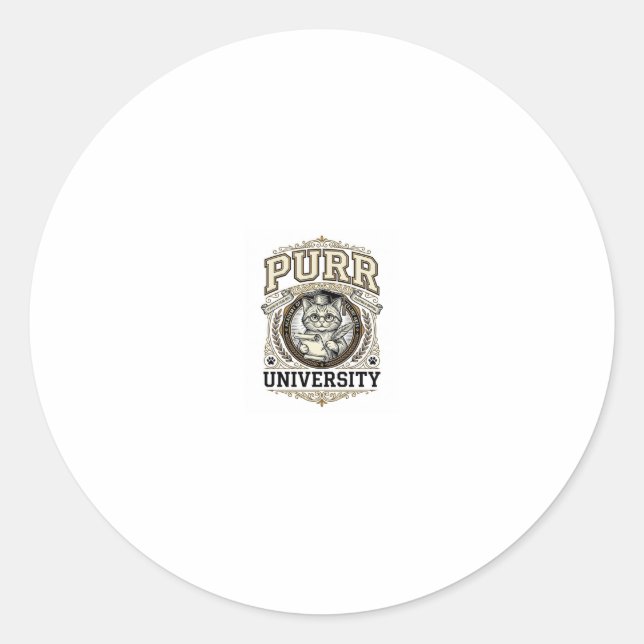 Sticker Rond Université Ronronnement Chat Fausse Université Aca (Devant)