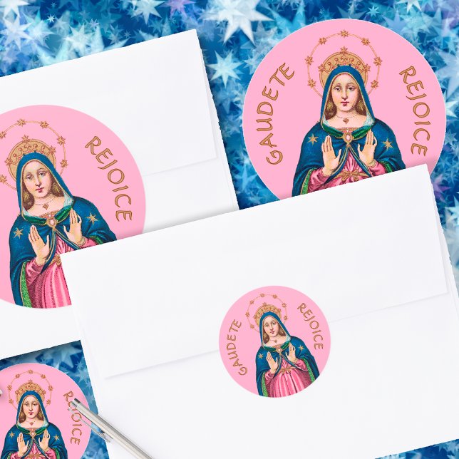 Sticker Rond Upper Torso of the BVM on Pink Gaudete Advent (Créateur téléchargé)