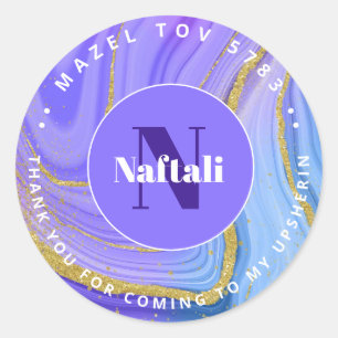 Sticker Rond Upsherin Personnalisé Hébreu Clas Monogrammes Init