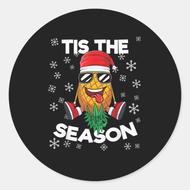 Sticker Rond Upside Down Pineapple Santa Tis Season Christmas S (Devant)