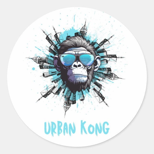 Sticker Rond Urban Kong - Gorilla Cool avec lunettes de soleil  (Devant)