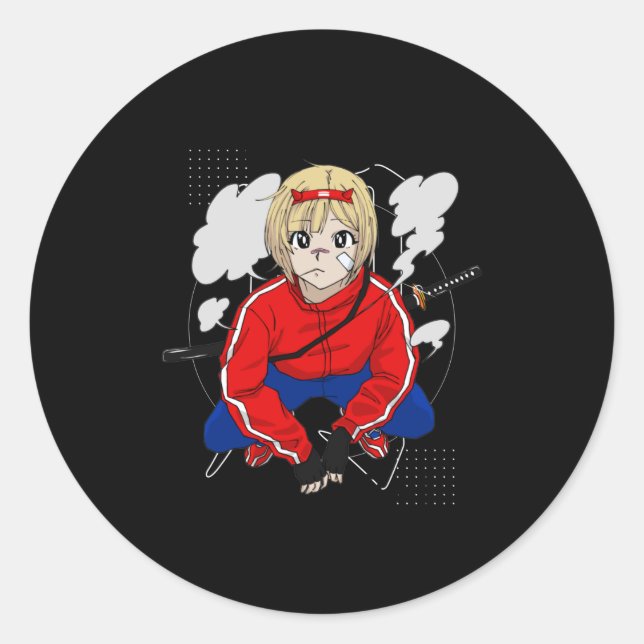 Sticker Rond Urban Samurai - Anime Samurai Fans filles (Devant)