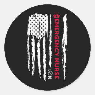 Sticker Rond Urgence Er Ed Nurse American Flag Independence D