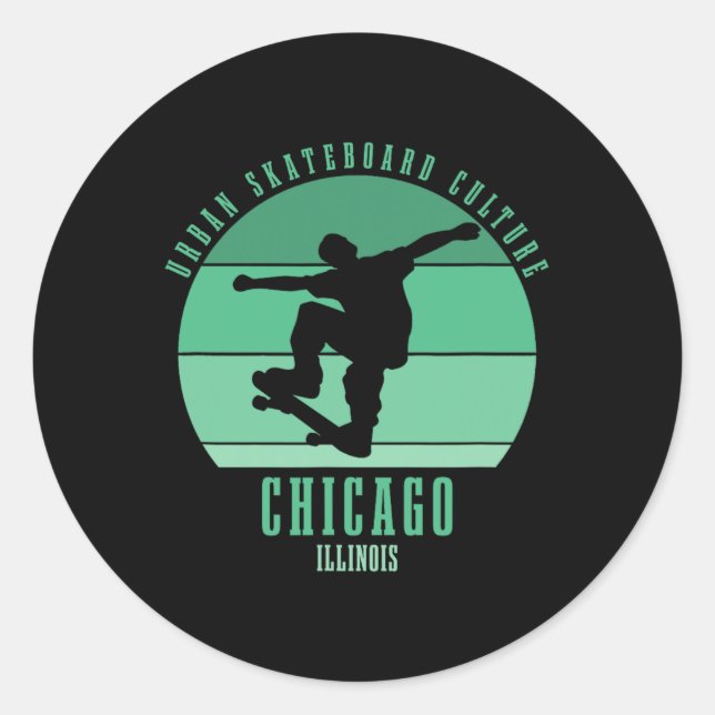 Sticker Rond Urne de skateboard de Chicago Illinois Skateboard  (Devant)