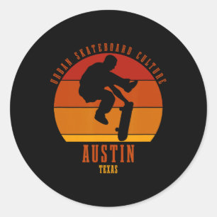 Sticker Rond Urne de skateboardeur d'Austin Texas Skateboard 