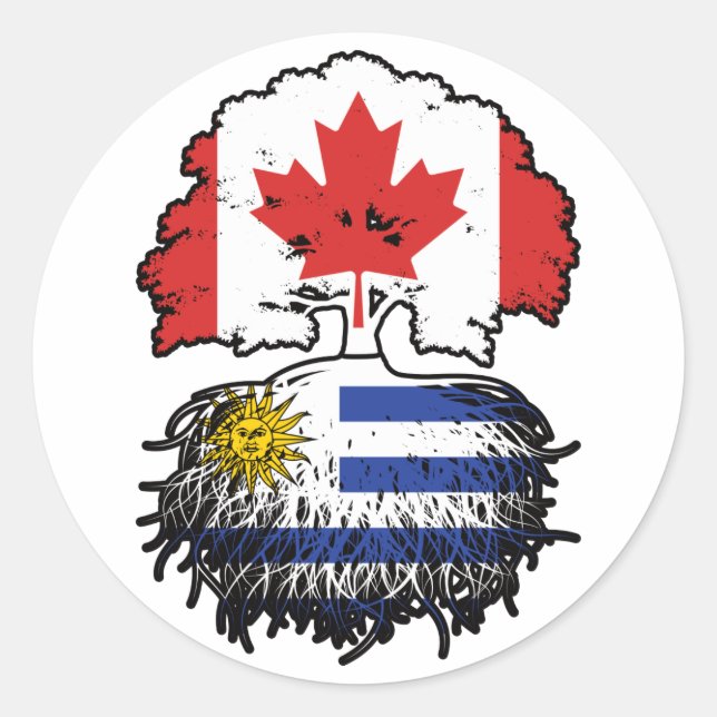 Sticker Rond Uruguay drapeau uruguayen canadien des racines d'a (Devant)