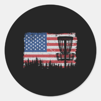 Sticker Rond Us American Flag Disk Golf Basket Frisbee Disk Gol