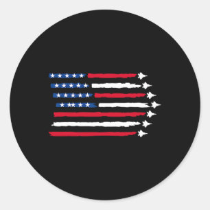 Sticker Rond US American Flag Fighter Jets Patriotique Usa 4e d