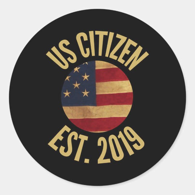 Sticker Rond Us Citizenship 2019 Gif American Flag Usa  (Devant)