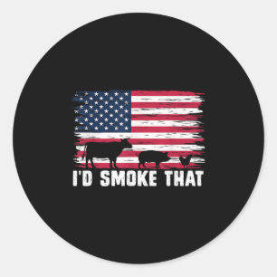 Sticker Rond Us Drapeau Id Fumer Que Drôle Patriotique Barbecue